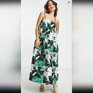 ASOS EDITION Tiered Cami Midi Dress in Abstract Floral Jacquard Size 0 NWT
